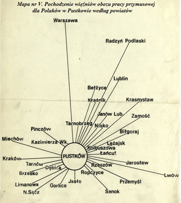 Mapa pochodzenia wiezniow obozu dla Polakow